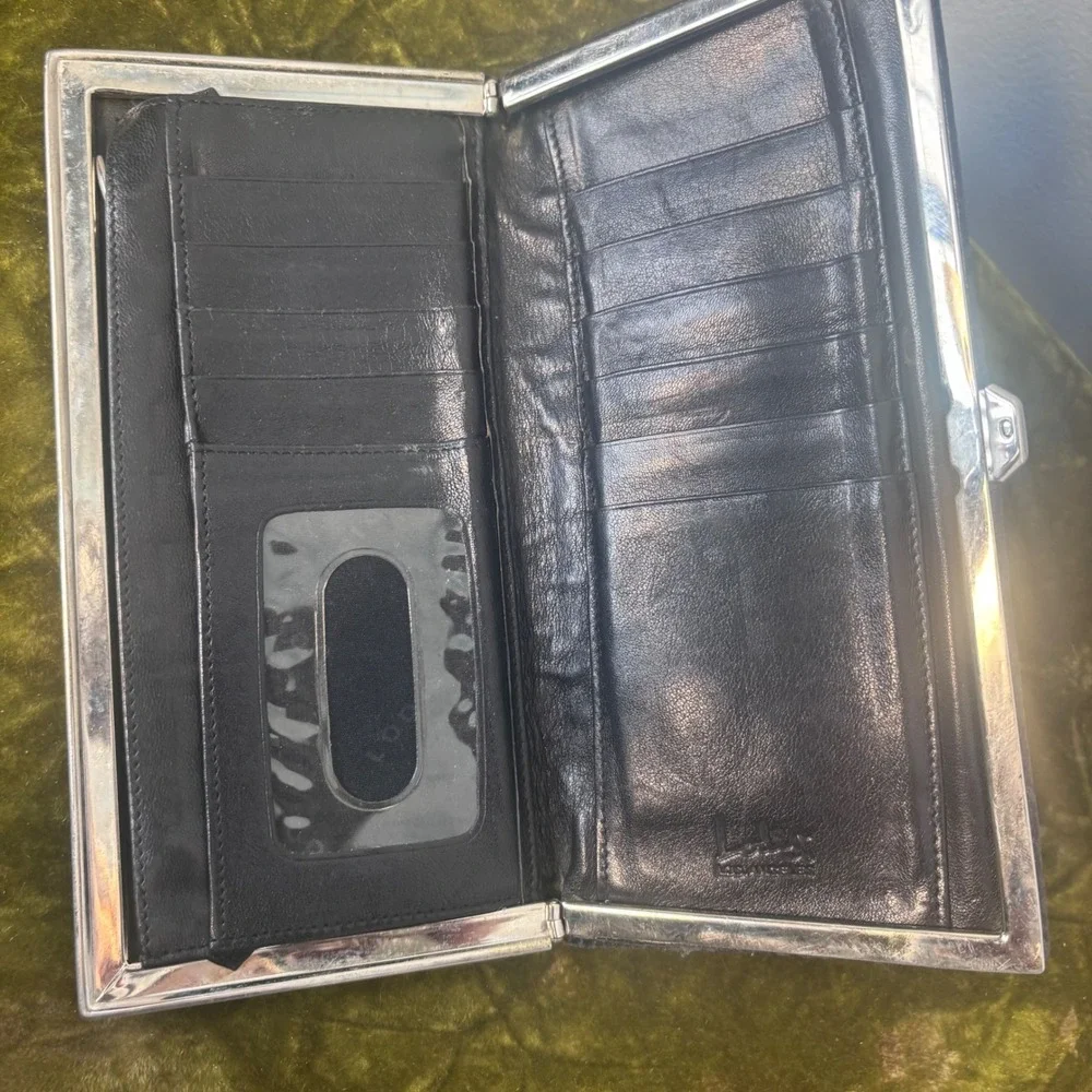LUCILLE Black Embossed Floral Leather Clutch Wallet Organizer‎